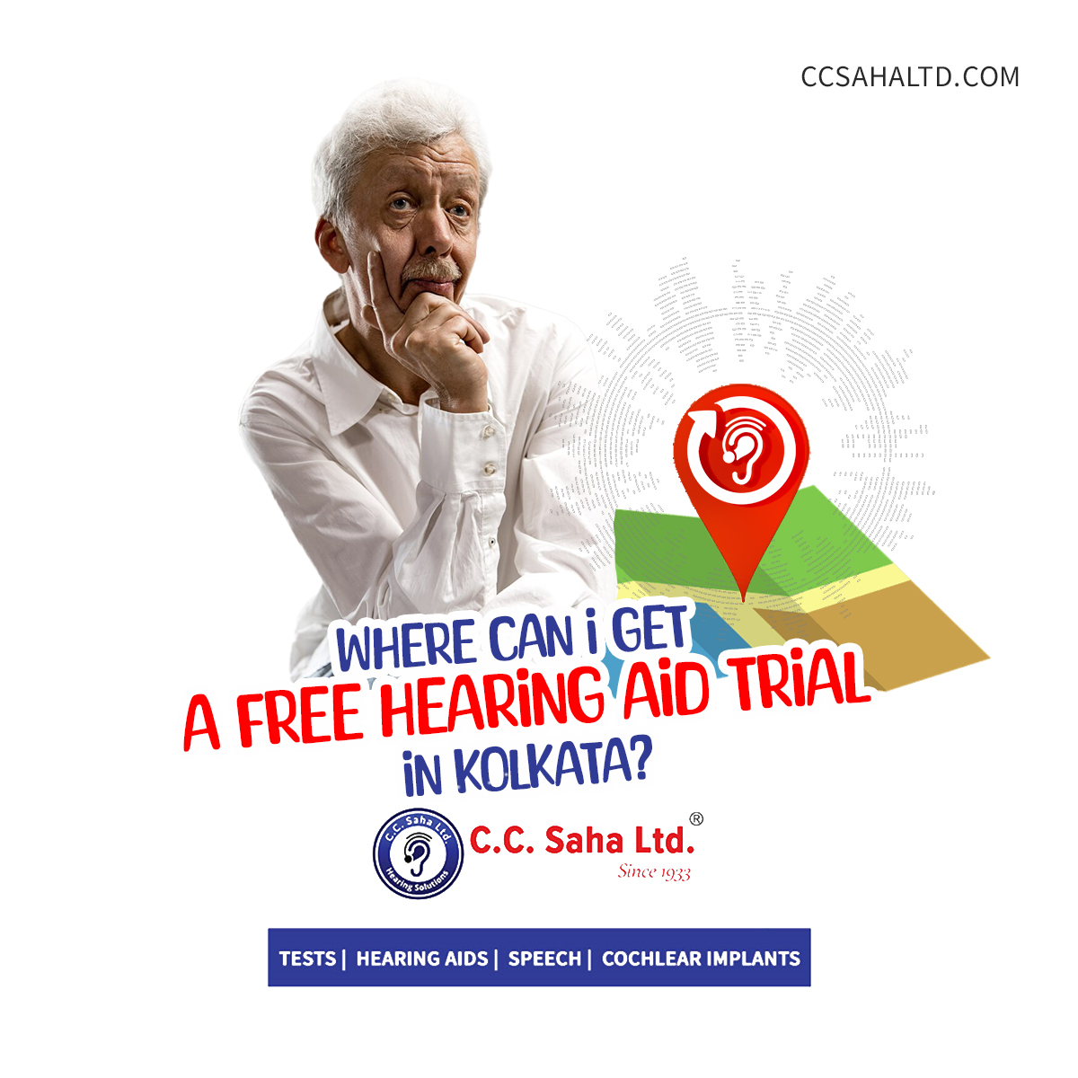 Where can I get a free hearing aid trial in Kolkata CC Saha Ltd